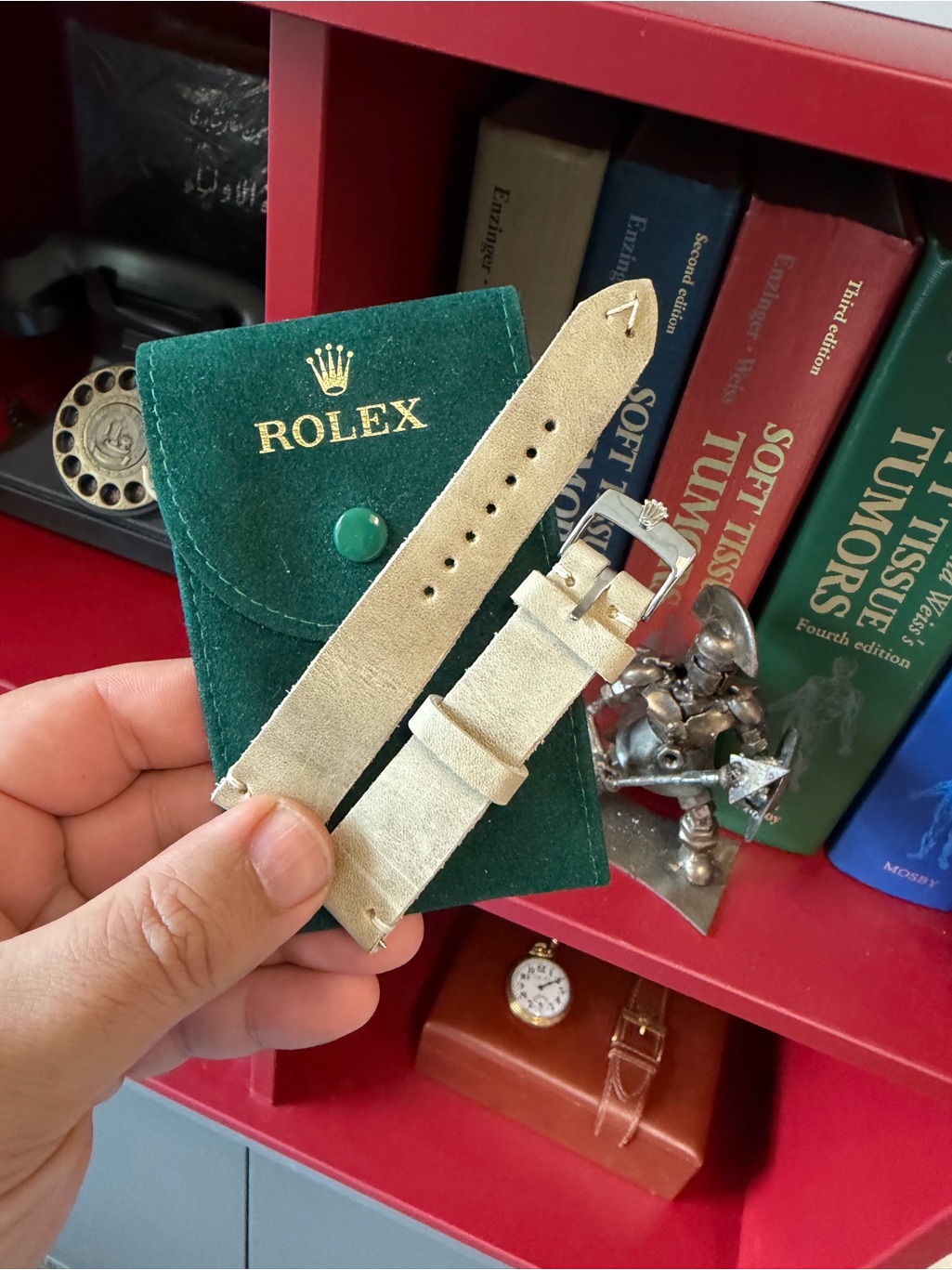 Rolex Beige Suede Leather Watch Strap With Silver Buckle